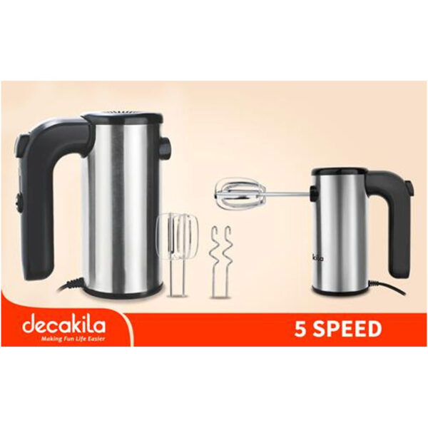 Decakila Hand Mixer 200W 5 Speed Silver With Individual Eject Button With 2Pcs Beaters &Amp; Dough Hooks Beater Kemx009M