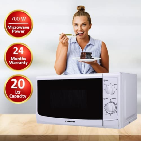 Nikai Microwave 20L 700W With Solo Manual 5 Power Levels Defrost Setting Cooking End Signal  Push Button Door Nmo515N9A