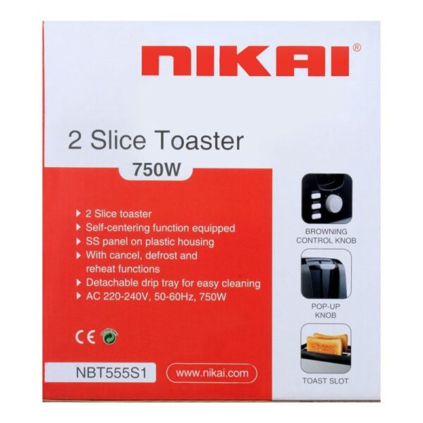 Nikai Toaster 2 Slice 750W With Self Centering Feature Nbt555S1