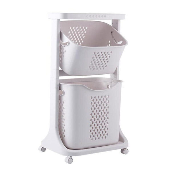 Nadstar Storage Basket 2 Deck Bathroom Clothes Storage Basket Multi-Layer Universal Wheel Rack Grocery Organizer K998-3A