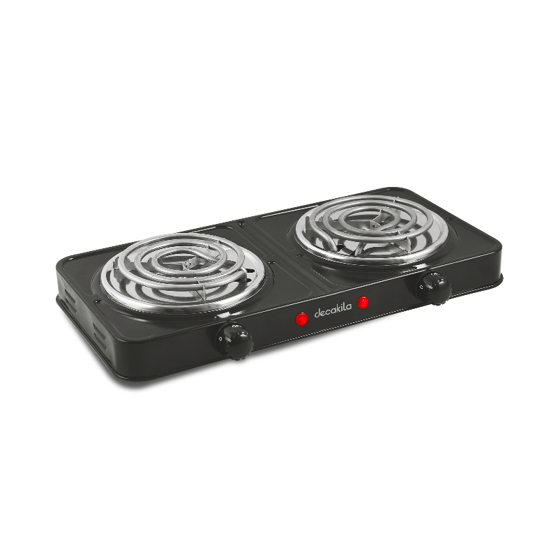 Decakila Coil Plate Double 2000W 2 Burner Plate 5 Heat Setting Stainless Burner Cap Light Indicator - Auto-Thermostat Control Kecc002B