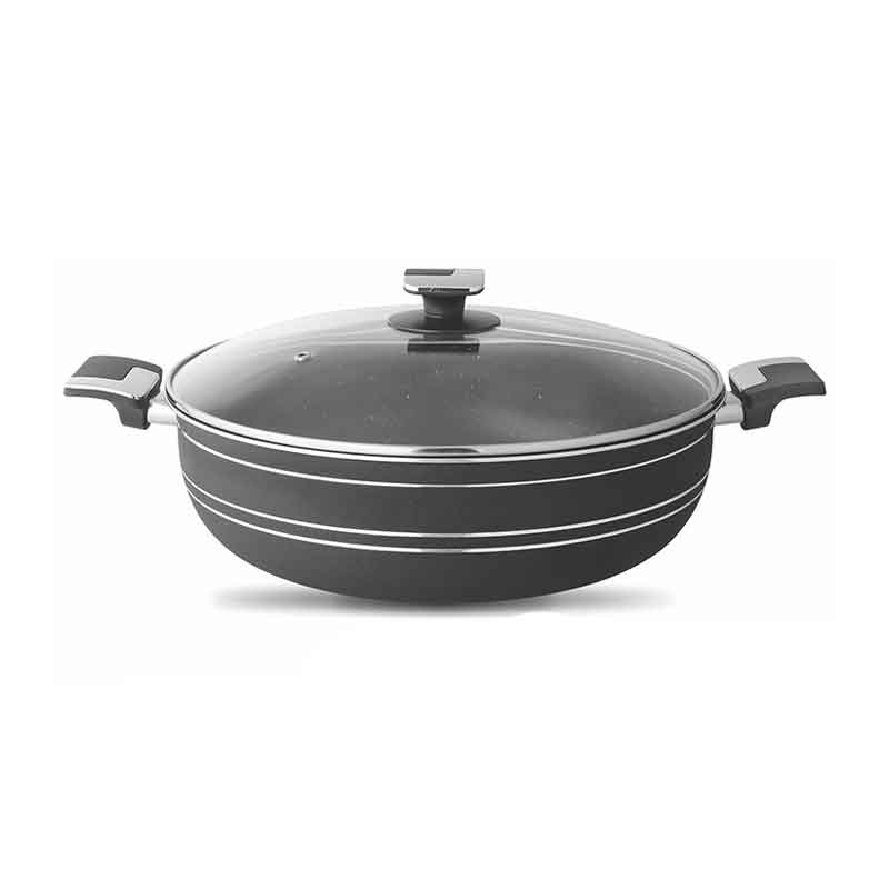 Nadstar Majestic Wok 34Cm With Handle &Amp; Lid Non Stick Marble Coating Heat Tempered Glass Lids Heat Resistant Bakelite Handles For Easy Grip W34