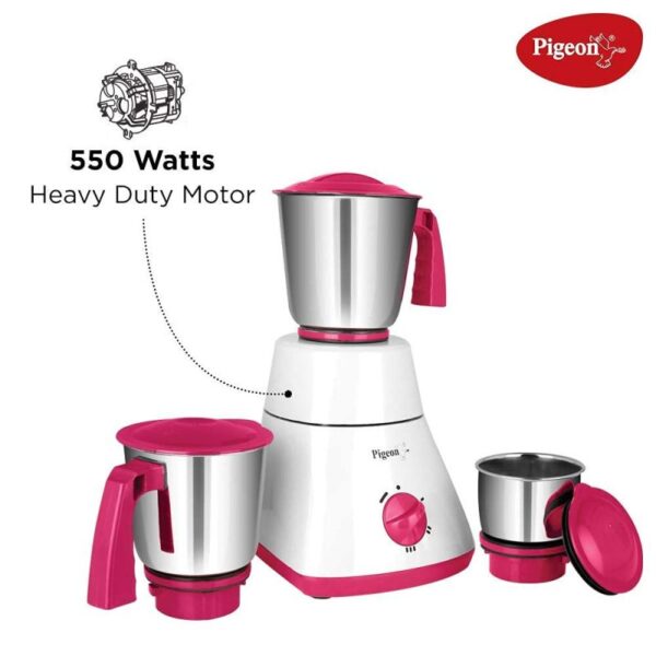 Pigeon Mixer Grinder 550W Abs 10500Rpm With 3 Stainless Steel Jars For Dry Grinding &Amp; Wet Grinding Classic Pro