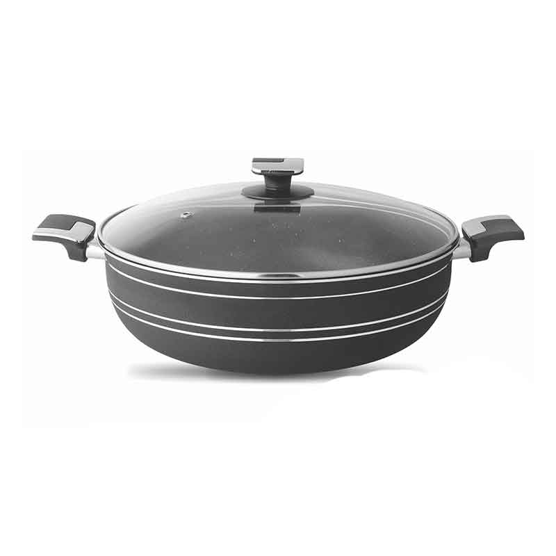 Nadstar Majestic Wok 32Cm With Handle &Amp; Lid Non Stick Marble Coating Heat Tempered Glass Lids Heat Resistant Bakelite Handles For Easy Grip W32