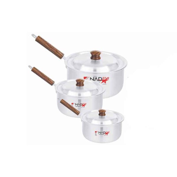 Nadstar Saucepan 3Pcs Set With Lid Smooth Wooden Handle 16-20 0X2