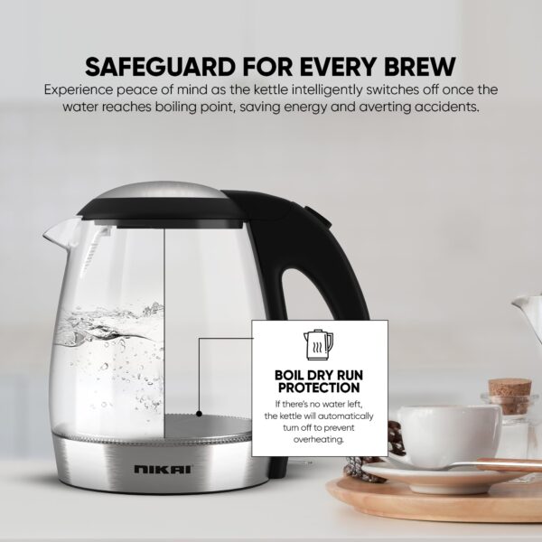 Nikai Kettle Glass Body 1.2L  2200W Compact Cordless Electric Glass Kettle Boiler Automatic Shut Off Boil Dry Protection Led Indicator Integrated Filter 360° Rotating Base Nk303G