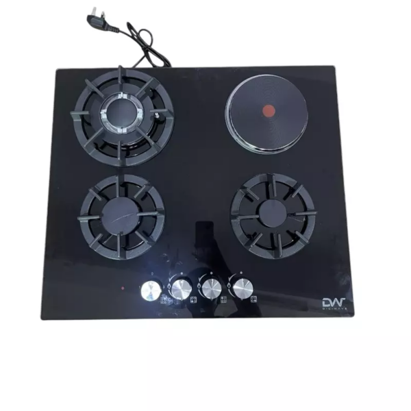 Digi Wave Hob 3 Gas And 1 Hotplate Burner With Auto Ignition 60X60X 8Mm Tempered Glass Dwgc 2001