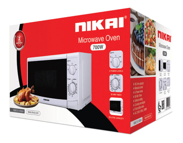 Nikai Microwave 20L 700W With Solo Manual 5 Power Levels Defrost Setting Cooking End Signal  Push Button Door Nmo515N9A
