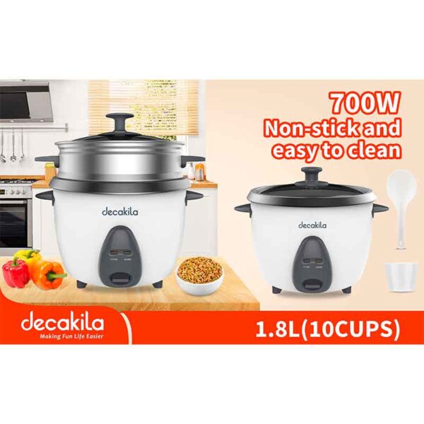 Decakila Rice Cooker 1.8L 700W 10 Cups Non Stick Easy To Clean With 1 Spoon With 1 Measuring Cup Split Power Cord Keer034W
