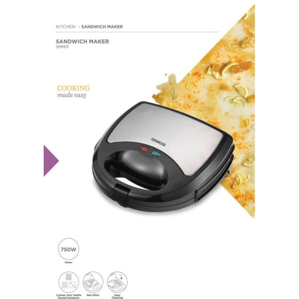 Kenwood Sandwich Maker 3 In 1 Sandwich Grill/Griddle Waffle Dual Plate Press For Toasties Easy To Use &Amp; Clean Non-Stick Plates Compact Size Bread Toaster Smm01.A0Bk