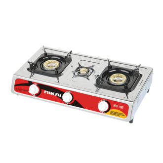 Nikai Gas Cooker 3 Burner Stainless Steel Gas Burner with Auto Ignition System Blue Flame with High Efficiency Stainless Steel Body Full Safety Features NG845