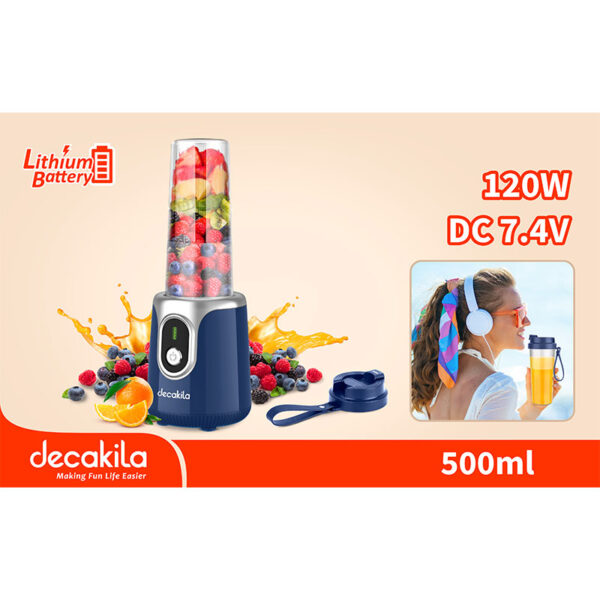 Decakila Portable Blender 120W 7.4V Cordless 500Ml 2 Bladed Stainless Steel Blade Anti-Slip Handshake Design With 1 Usb Charging Line Kmjb022L