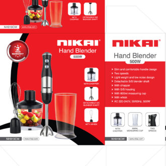Nikai Hand Blender 500W 4 in 1 w/ Whisk & Chopper 600ML Measuring Cup SS Housing  NH919CW