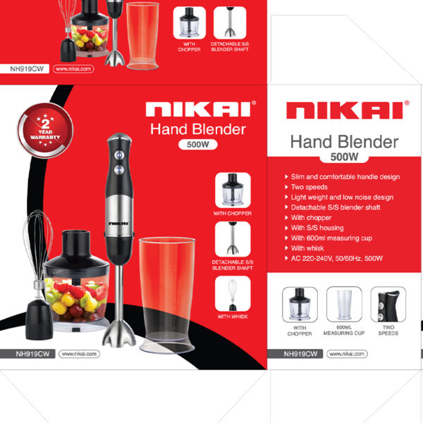 Nikai Hand Blender 500W 4 In 1 W/ Whisk &Amp; Chopper 600Ml Measuring Cup Ss Housing  Nh919Cw