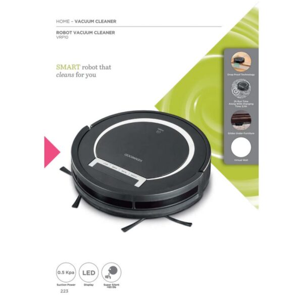 Kenwood Smart Robot Vacuum Cleaner 2-In-1 Vacuuming Smart Drop Proof Technology Virtual Wall Ideal For Pet Hair Hard Floor And Carpet 0.5 Suction Power Super Silent 65 Vrp10.000Bk