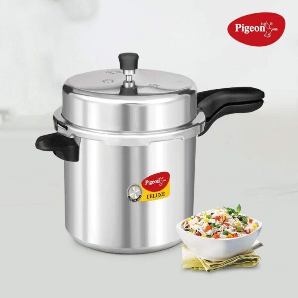 Pigeon Pressure Cooker 12L 106 Deluxe Aluminium Outer Lid Gas Stove Compatible Ergonomically Designed Handle Pancake Pan Flat Pan Dosa Pan Pp12
