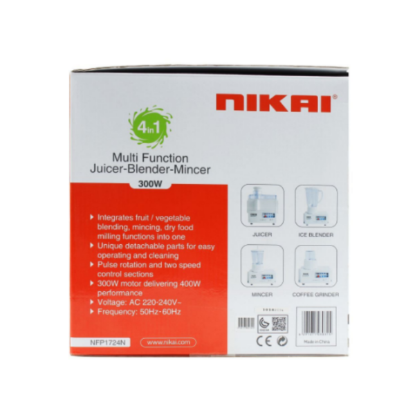 Nikai Juicer And Blender 4In1 300W 1.6L Juicer Blender Meat Chopper Grinder &Amp; Pulse Powerful Motor With Thermostat Nfp1724N