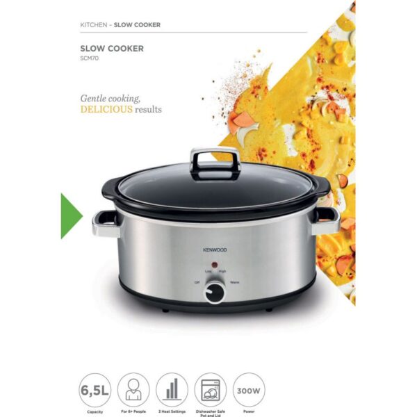 Kenwood Slow Cooker 6.5L Slow Rice Cooker With 3 Heat Settings (Low High &Amp; Warm) Preserves Flavour Herbs &Amp; Spices Are Absorbed Well Meat Becomes Extremely Tender Scm70.000Ss