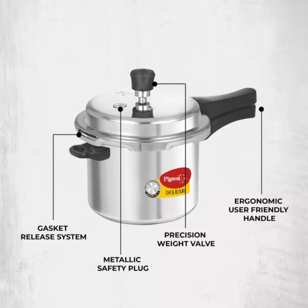 Pigeon Pressure Cooker 3L Deluxe Aluminium Outer Lid Gas Stove Compatible Ergonomically Designed Handle Pp3