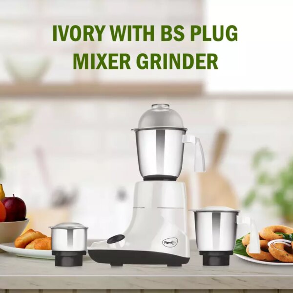 Pigeon Mixer Grinder 550W Powerful Motor With 3 Stainless Steel Jars For Dry Grinding Wet Grinding And Making Chutney Ivory