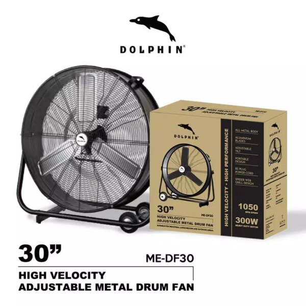 Dolphin Metal Drum Fan 30'' 300W 1050Rpm High Velocity High Performance Me-Df30