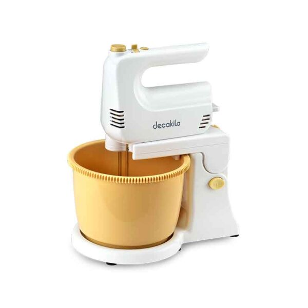 Decakila Hand Mixer 250W With 2.5L Bowl 5 Speed With Turbo White &Amp; Gold Steel Beaters &Amp; Hook Kemx020W