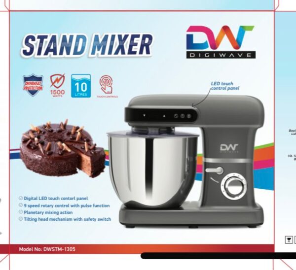 Digiwave Stand Mixer 1500W 10L 9 Speeds 3 Attachments With Led Touch Control Panel Dw-Stm-1305