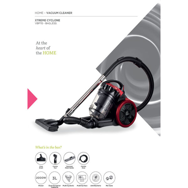 Kenwood Vacuum Cleaner 2200W Multi Cyclonic Bagless Canister Vacuum Cleaner 3.5L With 5M Cable Multi-Surface Cleanable Hepa Filter Anti Bacteria Pet Care For Home &Amp; Office Vbp80.000Rg Grey/Red