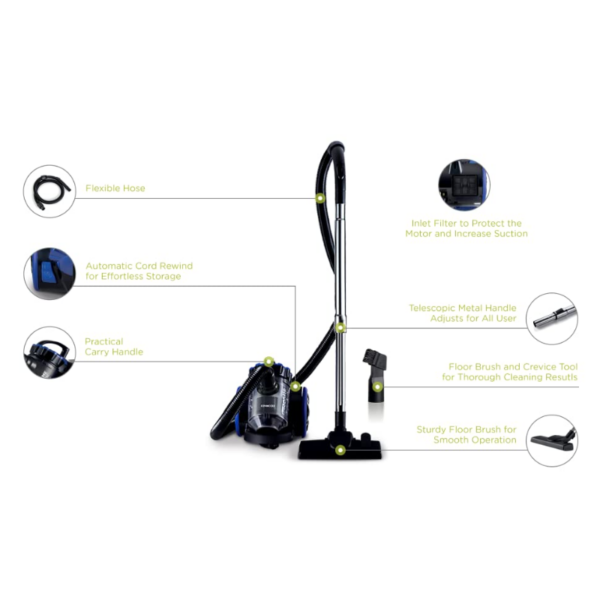 Kenwood Vacuum Cleaner 1800W Multi Cyclonic Bagless Canister 2L With 4.5M Cable Ultra Compact Surface Anti Bacteria Pet Care For Home &Amp; Office Vbp50.000Bb