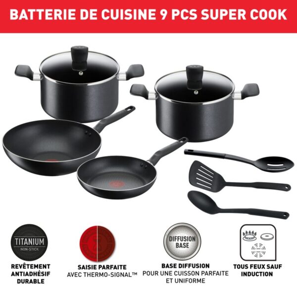 Tefal Super Cook Cookware Set 9Pcs Non Stick Thermo Signal 100% Safe Aluminium Frying Pan &Amp; Cooking Pot Kitchen Utensil Set B459S984