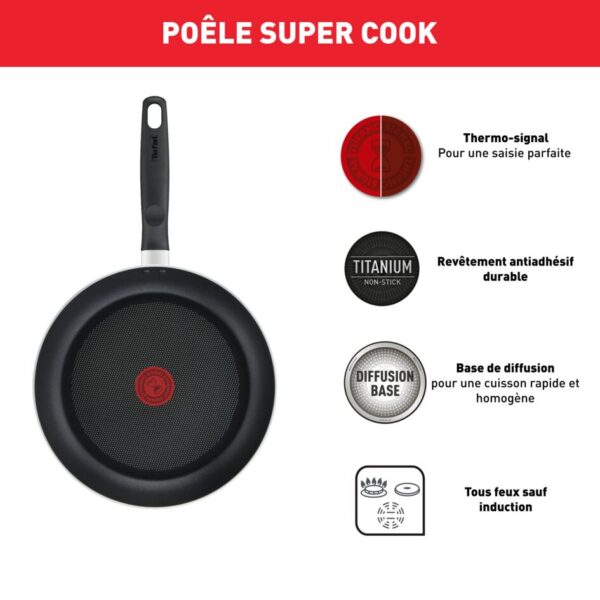 Tefal Super Cook Frypan 32Cm Non Stick Thermo Signal 100% Safe Frying Pan Black Aluminium B4590884