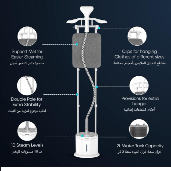 Nikai Garment Steamer 2000W 10 Steam Levels 55 Min Continues Steam 2L Tank 2-In-1 Double Aluminium Extendable Poles &Amp; Ironing Board Ngs892Ab
