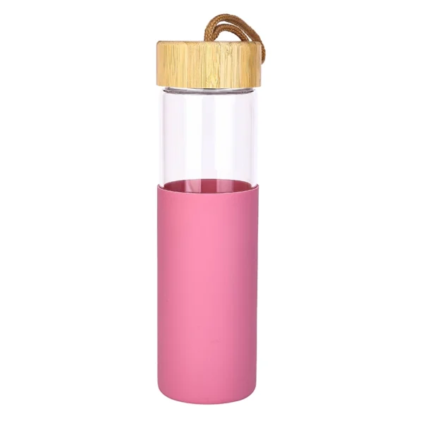 Glass Bottle 650Ml Water Bottle Reusable Bottle With Bamboo Lid &Amp; Cover 9113-650