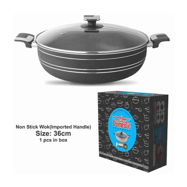 Nadstar Majestic Wok 36Cm With Handle &Amp; Lid Non Stick Marble Coating Heat Tempered Glass Lids Heat Resistant Bakelite Handles For Easy Grip W36