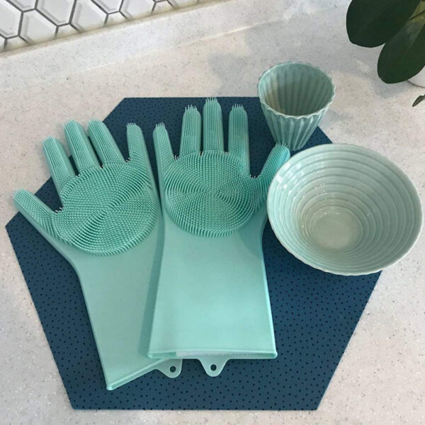 Silicone Hand Gloves Reusable Heat Resistant For Kitchen Bathroom Dishwashing Pet Grooming Car Washing 1 Pair