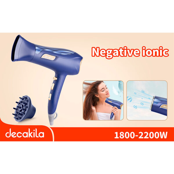 Decakila Hair Dryer 2200W Dc 2 Speed 3 Heat Setting With Diffuser &Amp; Nozzle Cold Shot Button Kehs032L