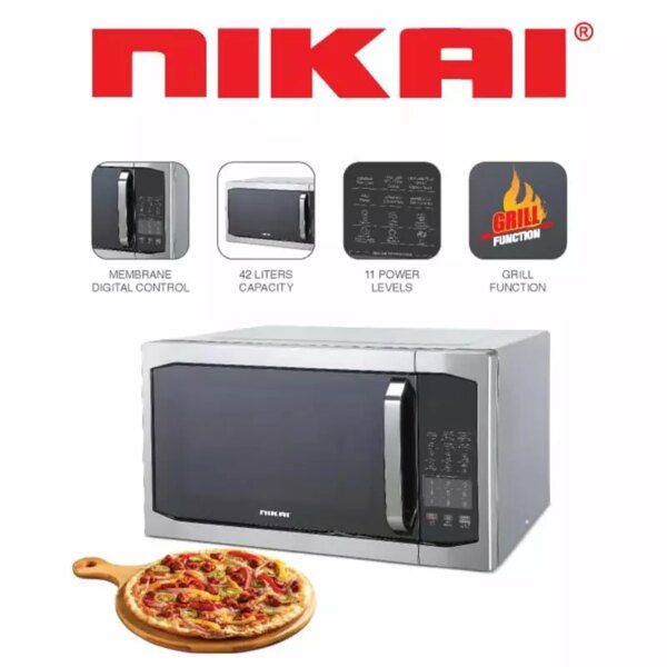 Nikai Microwave Oven 42L 1100W 11 Microwave Power Levels 7 Auto Menu With Defrost &Amp; Grill Function Membrane Digital Control Memory Function Nmo424Dg