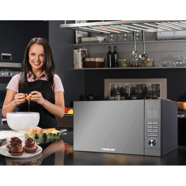 Nikai Microwave 25L 1000W With Grill Digital 5 Levels Mirror Finish 10 Auto Cook Mode Child Lock Defrost By Weight Kitchen Timer Nmo250Mdg