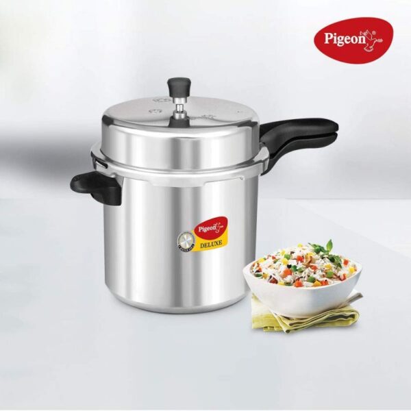 Pigeon Pressure Cooker 10L Deluxe Aluminium Outer Lid Gas Stove Compatible Ergonomically Designed Handle Pp10