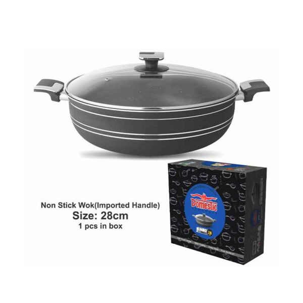 Nadstar Majestic Wok 28Cm With Handle &Amp; Lid Non Stick Marble Coating Heat Tempered Glass Lids Heat Resistant Bakelite Handles For Easy Grip W28