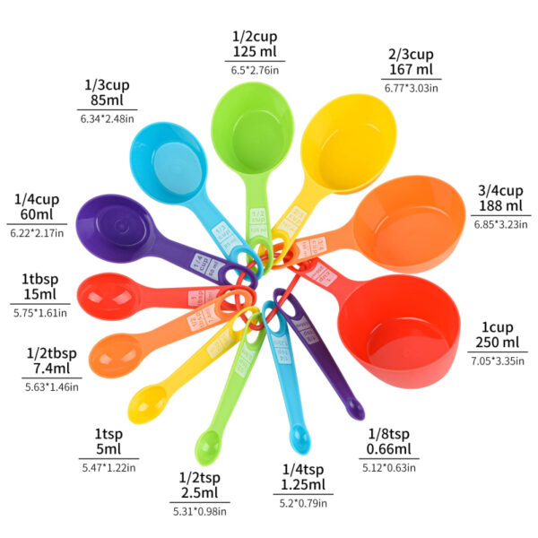 Measuring Cups &Amp; Spoons 12Pc Set Plastic For Baking &Amp; Cooking