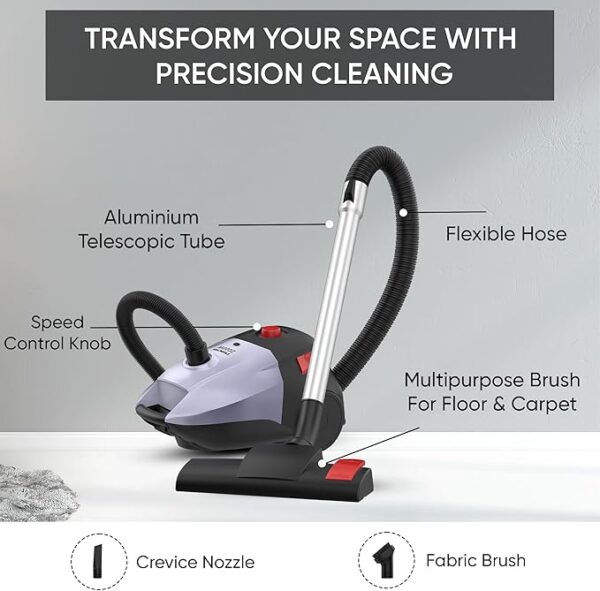 Nikai Canister Vacuum Cleaner Dry 3.5L 1600W With High Suction Power Hepa Filter And Multipurpose Brush - Effortless Cleaning Telescopic Tube And Easy Carry Handle Speed Control Nvc9260A1
