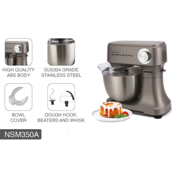 Nikai Kitchen Machine 400W 3.5L Mixer 10 Speed Stand Mixer With Pulse Dough Hook Beaters &Amp; Whisk 3.5 Liter Capacity Bowl With Cover Nsm350A