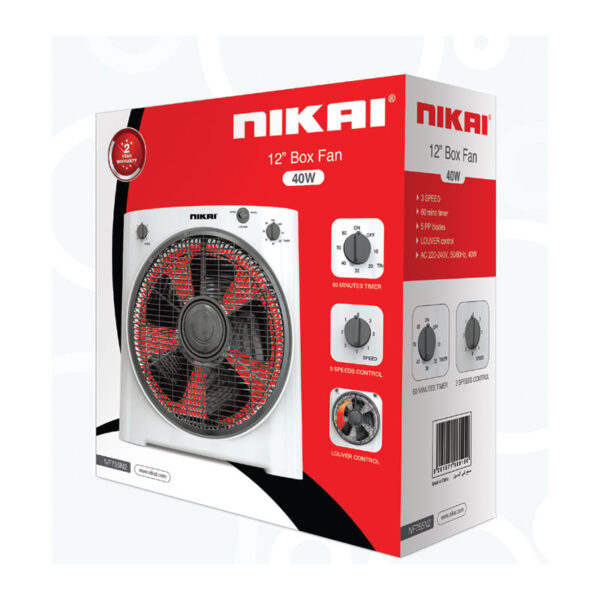 Nikai Box Fan 12&Quot; Rotating Grill  With High Performance Copper Motor 5 Pp Blade Nf755N2