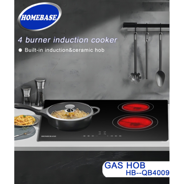 Homebase Built In Cooker 2 Induction 2 Ceramic Plates Glass Top Hb-Qb4009