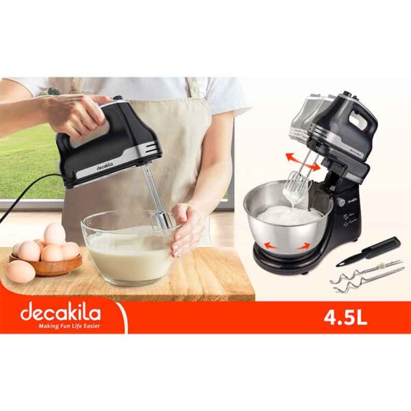 Decakila Hand Mixer 400W With 4.5L Stainless Steel Bowl 5 Speed With Turbo Automatic Rotation Steel Beaters &Amp; Hook Kemx013B