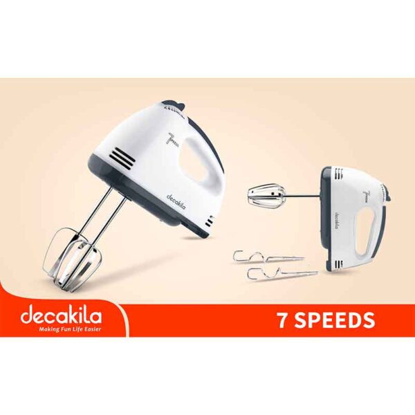 Decakila Hand Mixer 120W 7 Speed White Steel Beaters &Amp; Hook With Speed Control Knead Or Beat &Amp; Mix Kemx016W