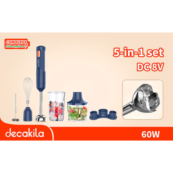 Decakila Hand Blender Cordless 5 In1 Multifunction 60W Chopper Bowl 500Ml With Mixer &Amp; Cup Kmjb042L
