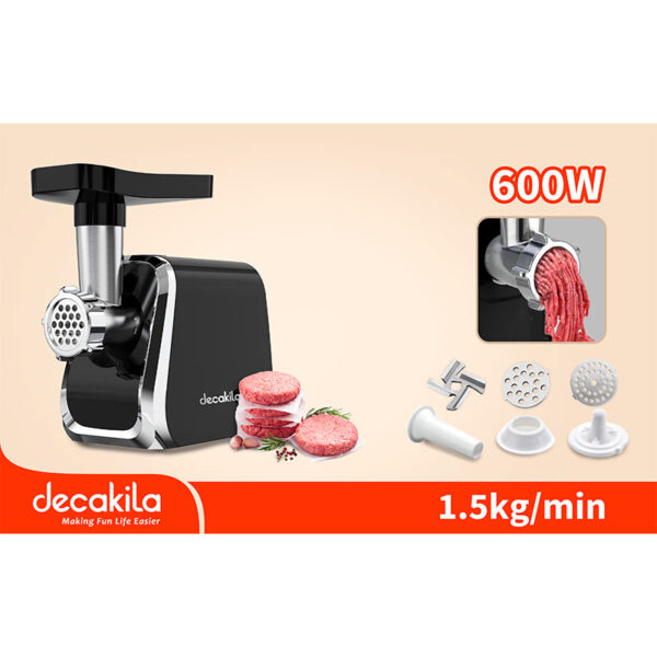 Decakila Meat Grinder 600W With Blade Out Put 1.5Kg/Min Multiple Stainless Steel Grinding Plates Kemg021B