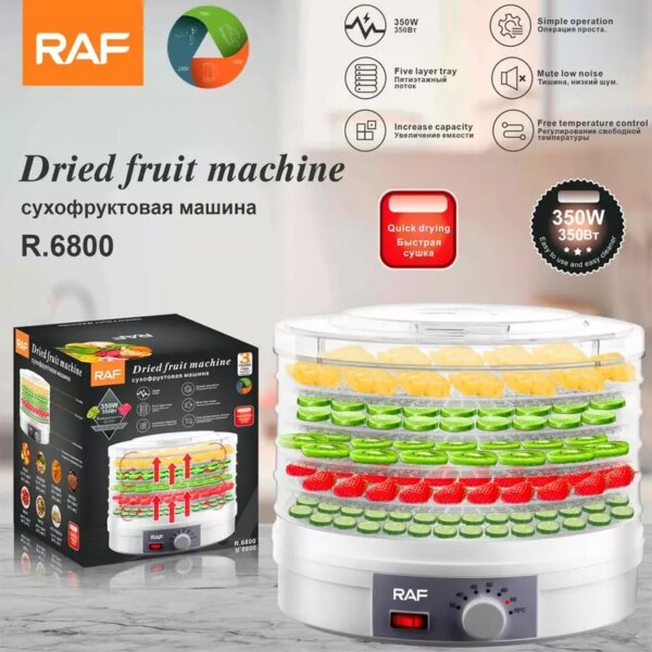 Raf Fruit Dehydrator 5 Trays 350W, Adjustable Temperature, Simple Operation R.6800